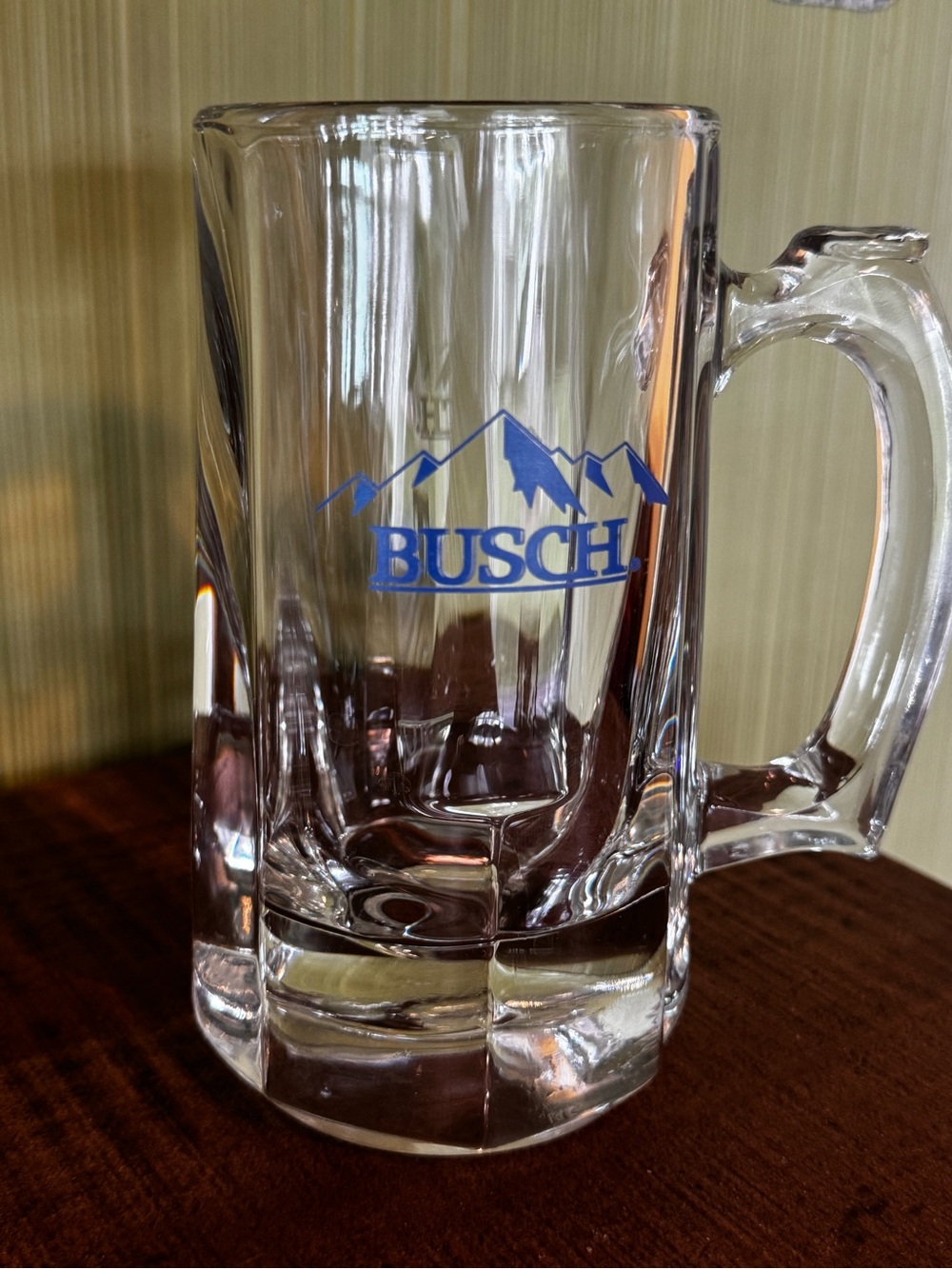 Vintage Busch Beer Heavy Duty Glass Mug Anheuser Brewing Bar Pub Blue Mountains